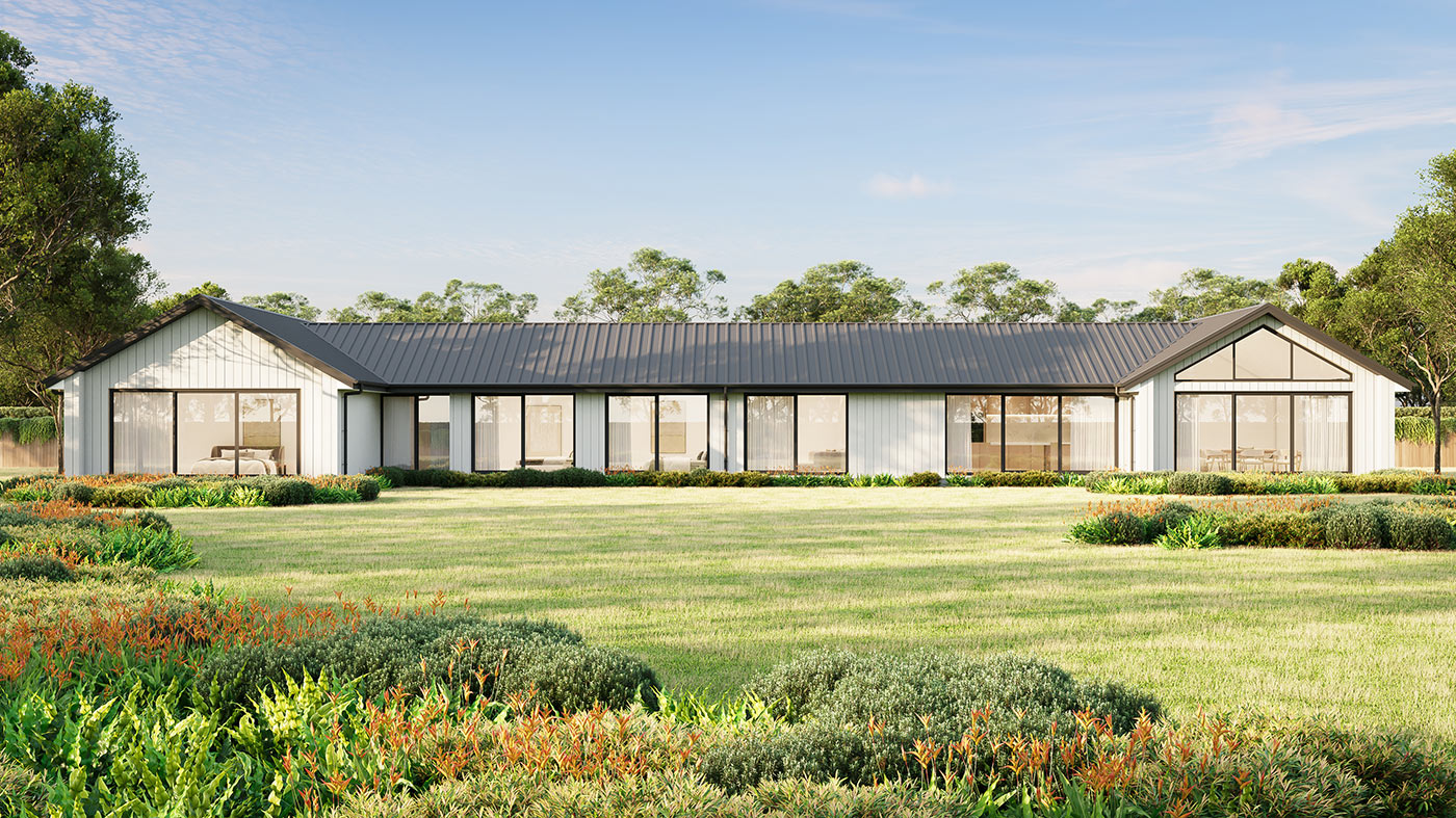 Modern house with landscaped entrance.